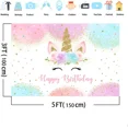 thumbnail image 4 of Fondo de unicornio arcoíris para decoración de fiesta de cumpleaños para niñas, acuarela, floral, purpurina, estrellas, puntos, unicornio, pastel, mesa, pancarta, suministros de estudio (5 x 3 pies) JAMW Sencillez, 4 of 5