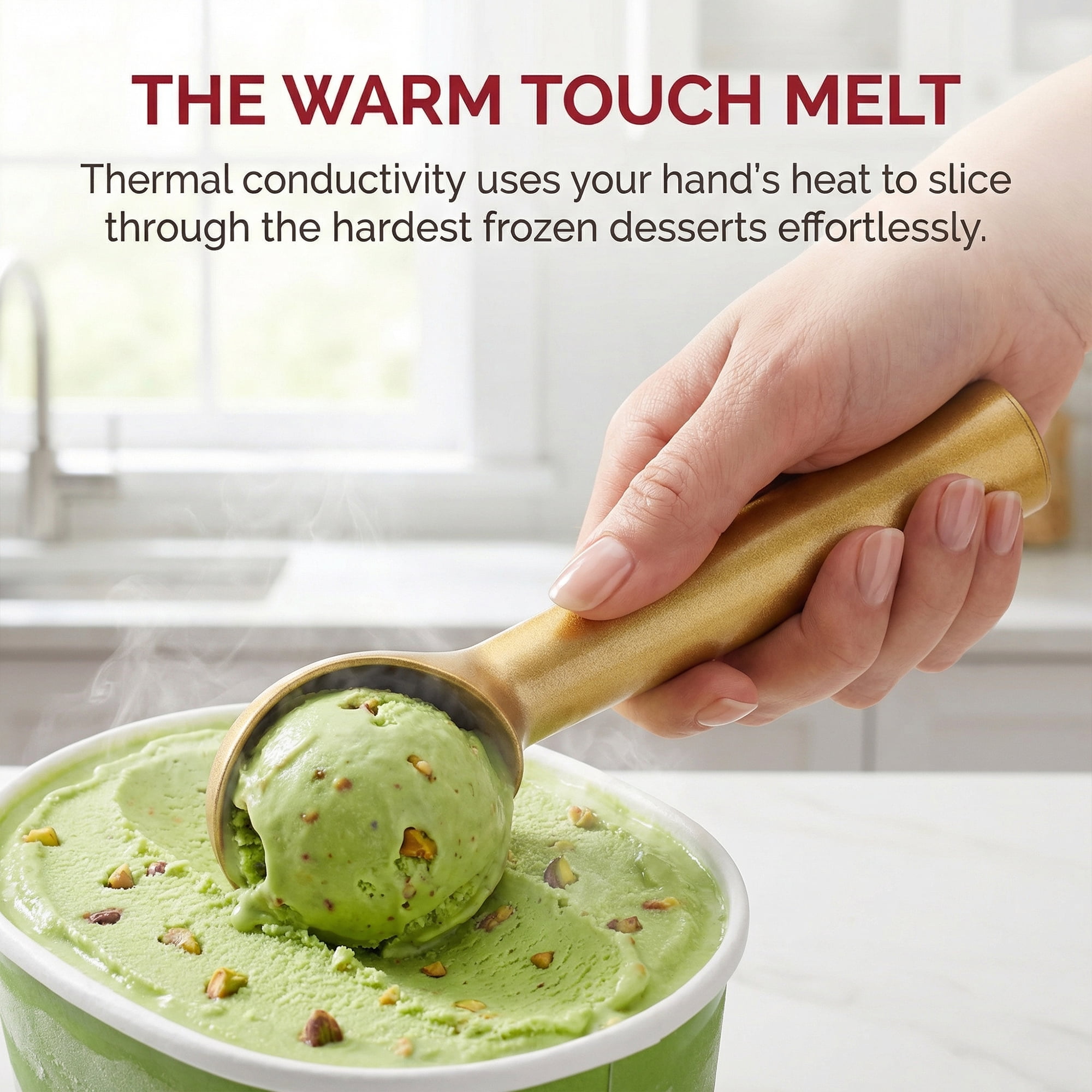 Unique Bargains Stainless Steel Ice Cream Scoop with Handle Gold 1