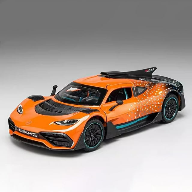 Scale 1:24 ONE Sports Car Model Toy Modified Metal Diecast Free Wheeling Vehicles Simulation Sound & Light Gift for Children Orange