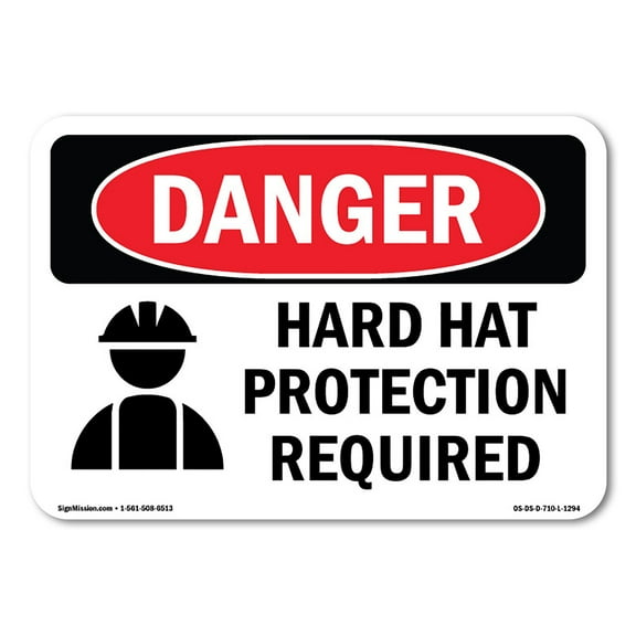 OSHA Danger Sign - Hard Hat Protection Required | Decal | Protect Your Business, Construction Site, Warehouse & Shop Area | Made in The USA