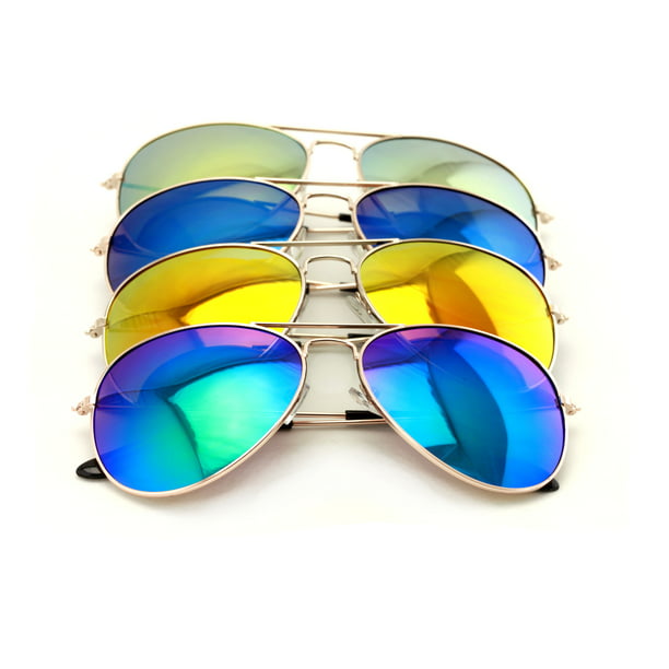 4 Bulk Pairs Gold Aviator Sunglasses, Light Mirror Tint Sunglasses