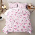 thumbnail image 2 of Manfei Teens Kawaii Ribbon Bow Tie Twin Quilt Set,Girls Geometric Stripes Love Heart Twin Coverlet Set, 2 of 7