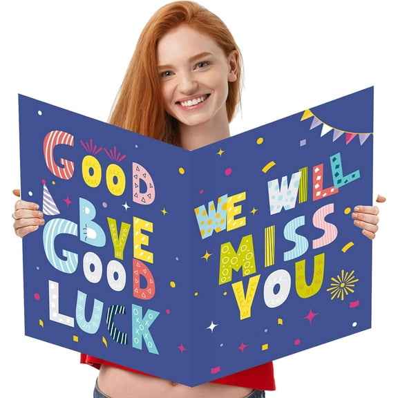We Will Miss You Card,Farewell Party Decorations, Jumbo Farewell Card With Envelope, Going Away Gift for Coworker Men Women, Goodbye Good Luck Retirement Card Guest Book Party Supplies (14x22iinch)