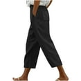 thumbnail image 2 of Dreluolixuan Wide Leg Capris for Women Plus Size Straight Leg Pants Casual Loose Drawstring Waisted Trousers High Waist Solid Color Pants Cropped Pants with Pocket Pants Black L, 2 of 5