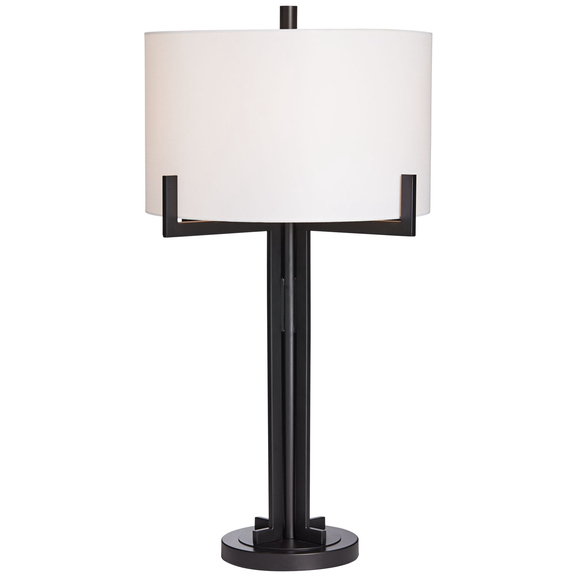Franklin Iron Works Idira Modern Industrial Table Lamp 31 1/2" Tall Black Metal White Drum Shade for Bedroom Living Room Bedside Nightstand Office