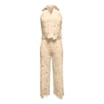 thumbnail image 4 of Womens Summer Solid Color Sleeveless Turn Down Collar Lapel Hollow Out Lace Vest and Wide Leg Pants Two Piece Set Yellow XXL, 4 of 4