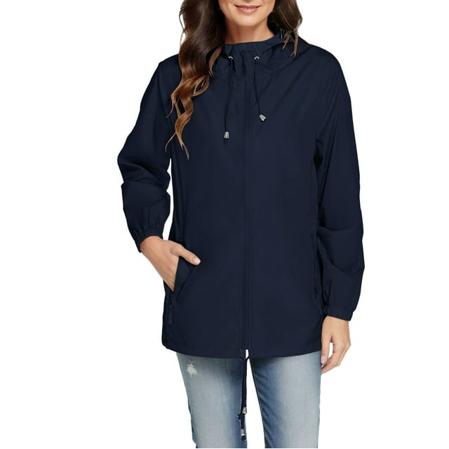 Yuyuzo Hooded Windproof Jackets for Women Long Sleeve Drawstring Zipper Outdoor Jackets with Pockets