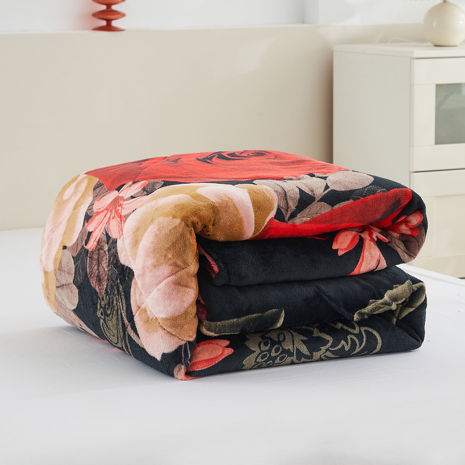 JML Plush Sherpa Bed Blanket, Fluffy & Soft, Reversible, Thick, King 79"x91",Black Rose