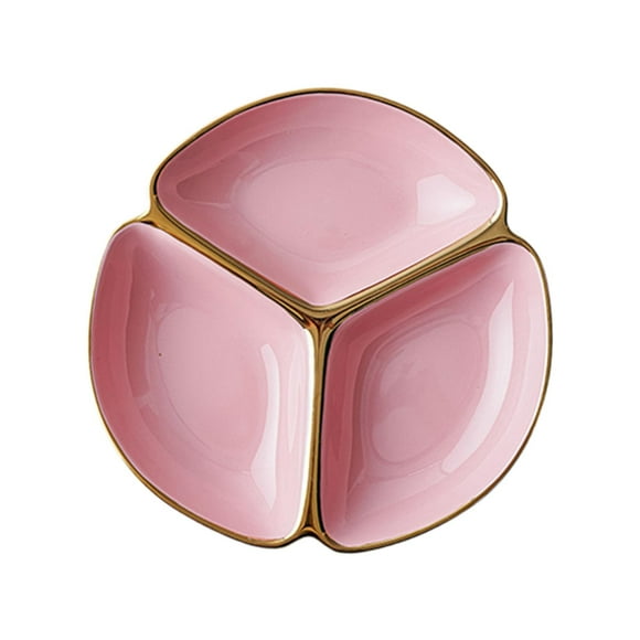 Divided Plate 3 Compartment Round Compartment Plate for Home Kids Restaurant pink
