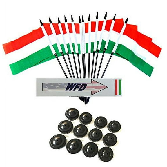 Pack of 12 4"x6" Hungary Polyester Miniature Office Desk & Little Table Flags, 1 Dozen 4"x 6" Hungarian Small Mini Handheld Waving Stick Flags with 12 Flag Bases (Flags with Stands)