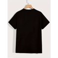 thumbnail image 2 of Women'S Casual Graphic Tee - Short Sleeve, Crew Neck, Cotton Blend, Black with Colorful Letter Print, Perfect for Spring/Summer/Fall, Ladies T Shirts, 2 of 6