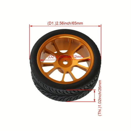 

SHZHYIQIMR Golden 10” Aluminum Alloy Wheels with 4pcs RC1 Flat Sports Car Tires - Leaf Pattern Rubber
