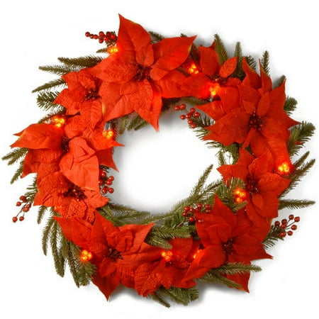 24 in poinsettia pre lit led christmas wreath battery 24 in poinsettia pre lit led christmas wreath battery