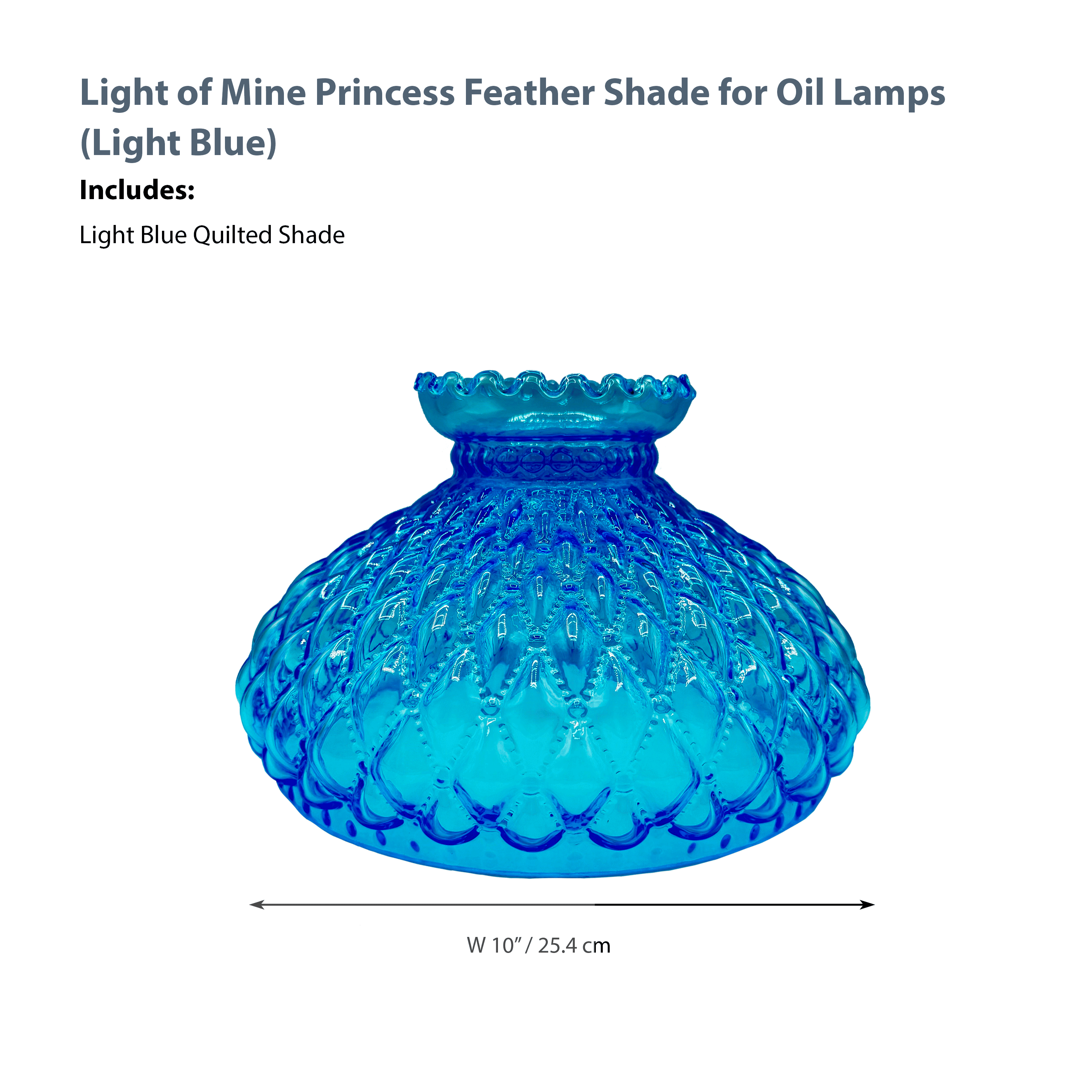 Light of Mine: Princess Feather Oil Lamp Replacement 10" Light Blue Quilted Shade