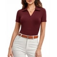 thumbnail image 3 of JYLFC Womens Short Sleeve Polo Shirts V Neck Collar Knit Top Casual Work Shirt for Summer, Claret 2XL, 3 of 5