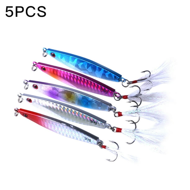 U Style 5pcs Metal Plate Lure Bait With Claw Hook Baitcasting Fishing 3d Eyes Jig Bait Fishing Tackle, 30g Other Show As Picture