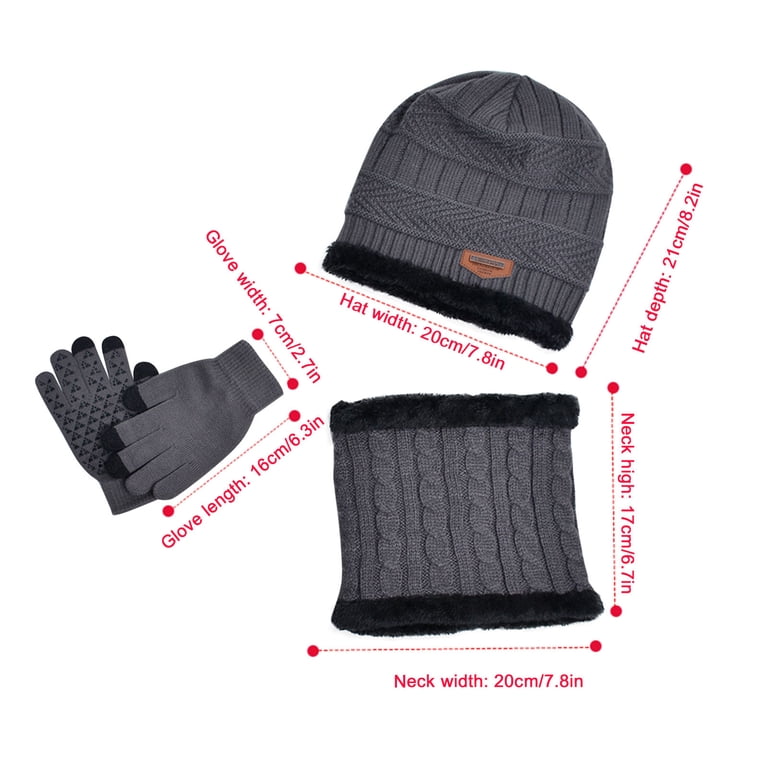 Winter Beanie Hat Touchscreen Gloves Scarf Set Fleece Lined Skull Cap Knit Set Mens Winter Knit Beanie Hat Touchscreen Gloves Neck Scarf  main image 2