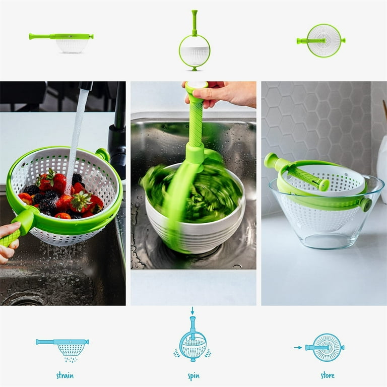 Easy-to-use Salad Spinner > Non-scratch, Nylon Spinning Colander > Lettuce  Spinner > Colander With Collapsible Handle