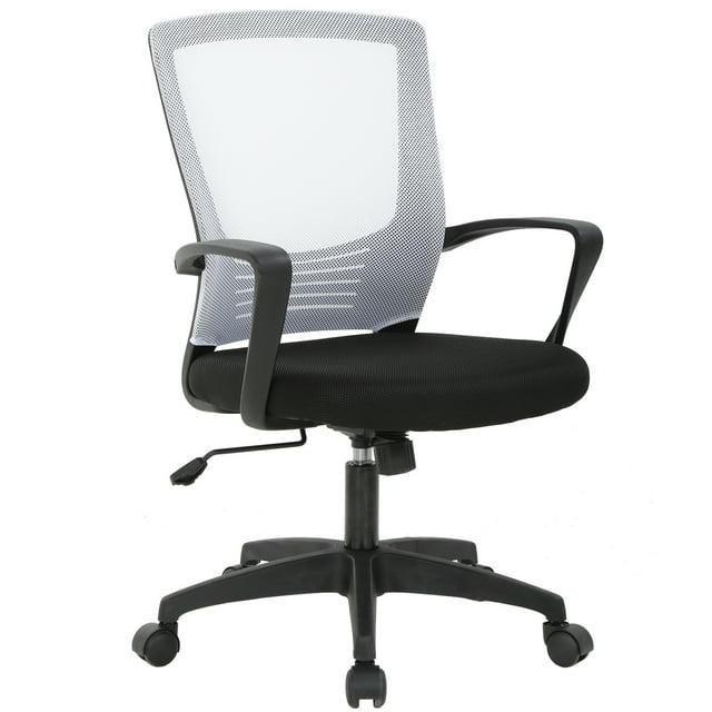 BestOffice Chaise de Bureau Ergonomique Pas Chère en Maille à Roulettes Pivotante Moderne Tabouret Réglable avec Soutien Dorsal pour Femmes et Hommes, Blanc