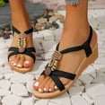 thumbnail image 2 of GERsome Women's Wedges Sandals Bohemia Open Toe Elastic Ankle Strap Low Heels Summer Outdoor Beach Sandals, Black Size 5, 2 of 9