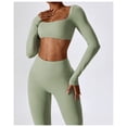 thumbnail image 3 of Tops cortos de yoga for mujer, camiseta de manga larga con cuello cuadrado, camisetas básicas elásticas ajustadas, camisetas deportivas for ejercicio al aire libre y gimnasio, 3 of 6