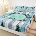 thumbnail image 4 of Erosebridal Vintage Teal Car Full Size Sheets 4-Piece for Boys Girls,Rustic Cottage Happy Camping Bed Sheets for Boys Girls,Breathable Home Decor, 4 of 5