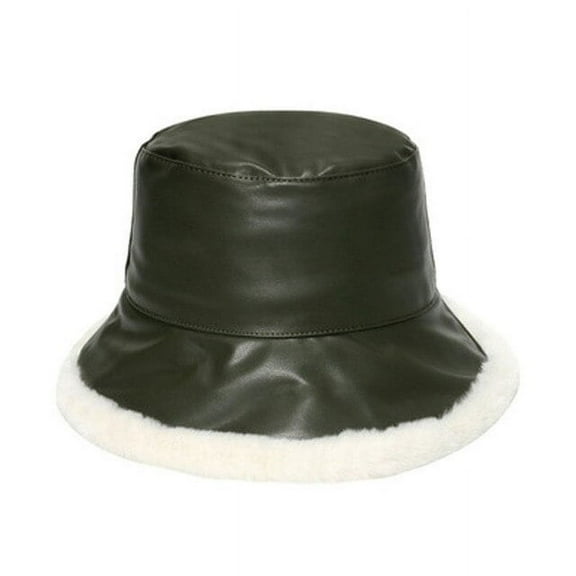 CoCopeaunt Hat Women Autumn And Winter Tide Warm Plush Basin Hat, With Pu Leather On Both Sides To Wear Warm Fisherman Hat