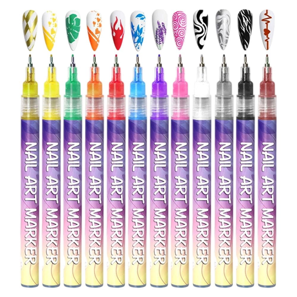 12 Color Nail Art Pens, 0.5 MM Nail Polish Pens Set Drawing Painting Point Liner Acrylic Painted Pen Kit, Waterproof and Quick-drying Nail for DIY Nails Art Design Manicure Tools(3-set)