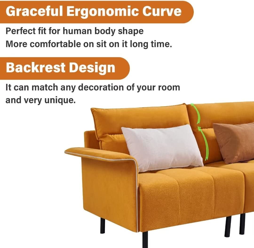Resenkos 72" Mid-Century Tufted Sofa Couch, Upholstered Wood Base Sofa, Orange
