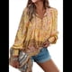 thumbnail image 2 of Blusa Informal con Cuello en V para Mujer, Holgada, con Estampado Floral, de Larga, para Playa. Amarillo M, 2 of 10