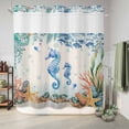 thumbnail image 6 of No Hook Shower Curtain, Seahorse Coastal Shower Curtains for Bathroom with See Through Top Window, Summer Nautical Starfish Coral Beige Waterproof & Washable Bath Curtain 66"x72", 6 of 9
