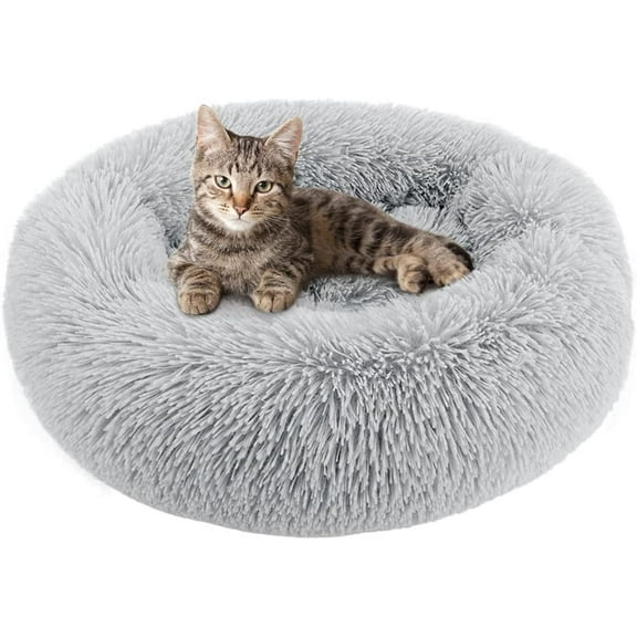 Round Plush Pet Bed for Dogs & Cats,Fluffy Soft Cozy Cat Bed Kennel Nest,23" L x 23" W x 8"H