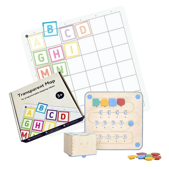 Primo Cubetto Coding Robot with Transparent Pocket Mat 6x6 Bundle Pack - STEM Programming Educational Screen Free Robot and Playmat Play Set
