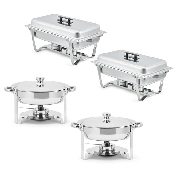 8QT Rectangle & 5QT Round Stainless Steel Chafing Dishes Set of 4 with Lids Holders Food Warmers for Home Parties Buffet Catering Events Dinners