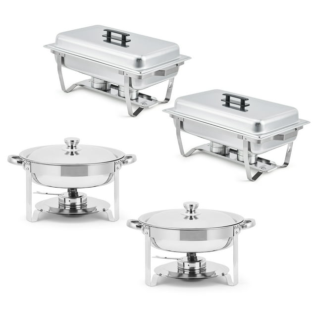 Ensemble de Réchauds de Buffet, Plats Anti-Frottement Rectangulaires de 8 QT et Ronds de 5 QT en Acier Inoxydable avec Couvercle, Poêle pour Aliments et Eau et Support à Carburant, Ensemble de Buffet de Plats Anti-Frottement pour Fêtes et Événements des Fêtes