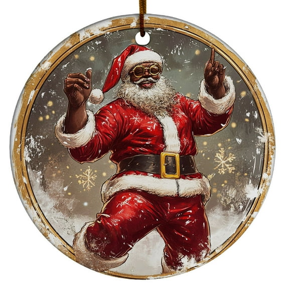 Black Santa Dances Ornament, Black Santa Claus Christmas Ornament Xmas 2025, Custom Name Ceramic Ornament, Xmas Tree Hanging Decoration