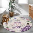 thumbnail image 3 of Round Rugs 3.3Ft, Happy Birthday Round Area Rug Washable Indoor Throw Carpet, Purple Dress Crown Carriage Flowers Retro Soft Non Slip Circle Rug for Laundry Room Patio Home Decor Aesthetic, 3 of 8