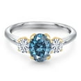 thumbnail image 3 of Gem Stone King 10K Two Tone Gold Persian Blue Moissanite and White Moissanite Engagement Ring for Women | 1.84 Cttw | Oval 8X6MM | Gemstone Birthstone | Size 8, 3 of 7