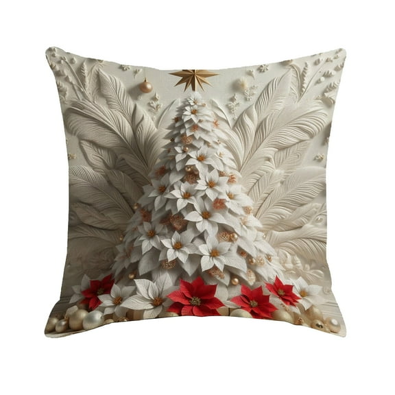 HaoXun Christmas Linen Pillow Cover - 3D Christmas Home Decor Sofa Cushion Cover with Santa Reindeer Snowman Tree for Xmas Holiday Bedroom Living Room Decor