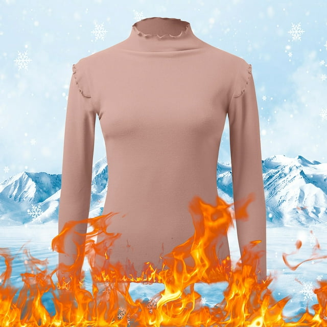MHFRRA Hauts à Manches Longues pour Femmes Hauts d'Hiver Décontractés pour Femmes Col Rond Doublé sous-Vêtements Thermiques Hauts Ajustés Chandails Thermiques à Manches Longues m