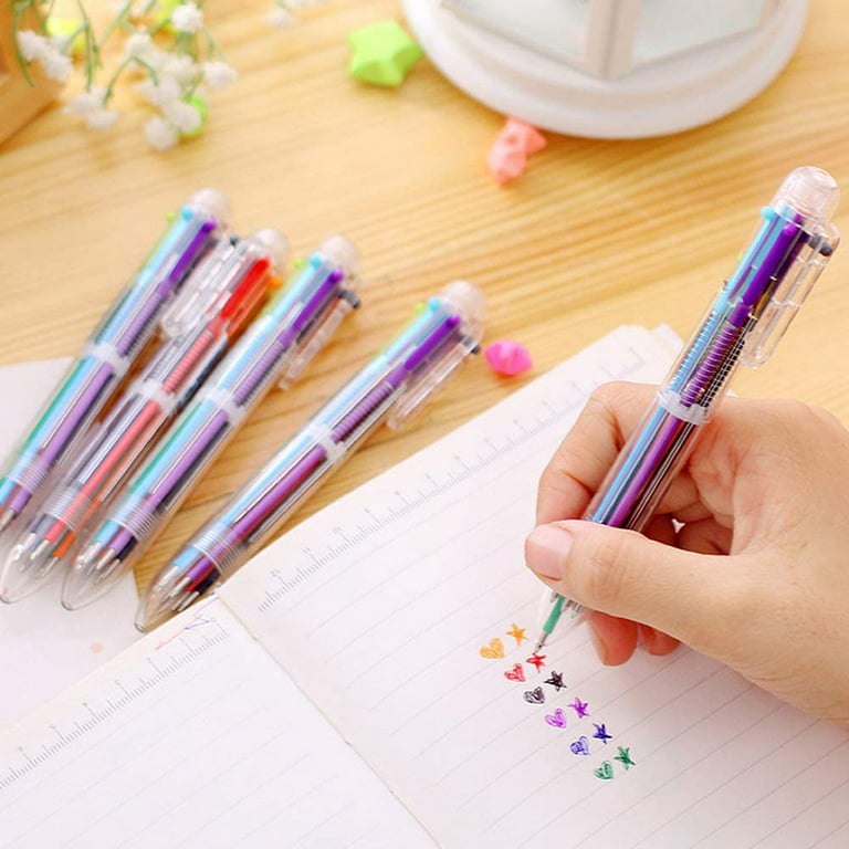 Multicolor Pen in One, Multicolor Ballpoint Pens, 6 Pack Retractable  Multiple Color Pens 0.5mm 6-in-1, Rainbow Fun Pens for Kids Birthday Party  Favor