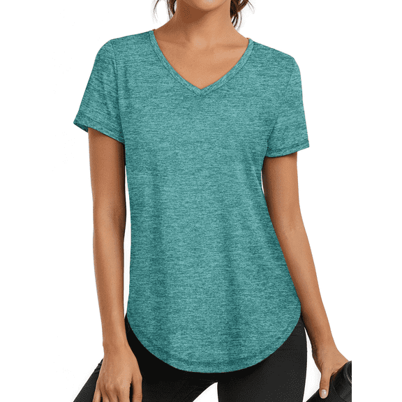 Rosvigor Womens Workout Tops V Neck Tee Shirts Quick Dry Athletic Shirts Women Loose Gym Running Tops