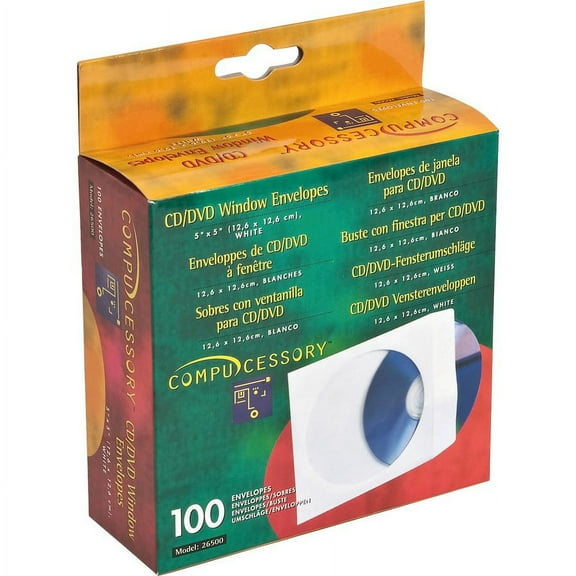 Compucessory CD/DVD White Window Envelopes - CD/DVD - 5" Width x 5" Length - 100 / Box - White | Bundle of 2 Boxes