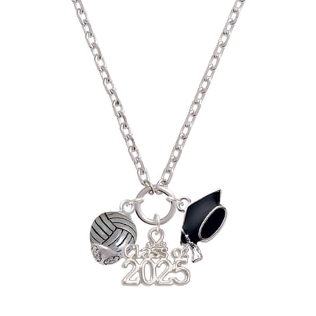 Delight Jewelry Silver-tone Volleyball Spinner - Silver-tone Class of 2025 Graduation Zoey Necklace, 28"