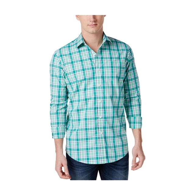 Club Room Mens Plaid LS Button Up Shirt, Green, Small