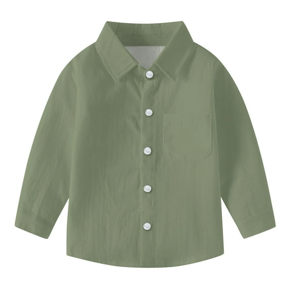 Penkiiy Boys Girls Solid Flannel Shirts Jacket Toddler Long Sleeve Button Down Kids Fall Outwear Clothes Tops 7 Years Army Green