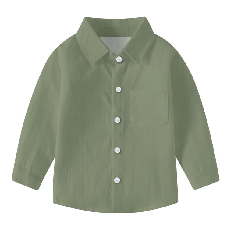Naisibaby Boys Girls School Uniform Shirt, Solid Color Long Sleeve Button Down Casual Tops Army Green 5-6t
