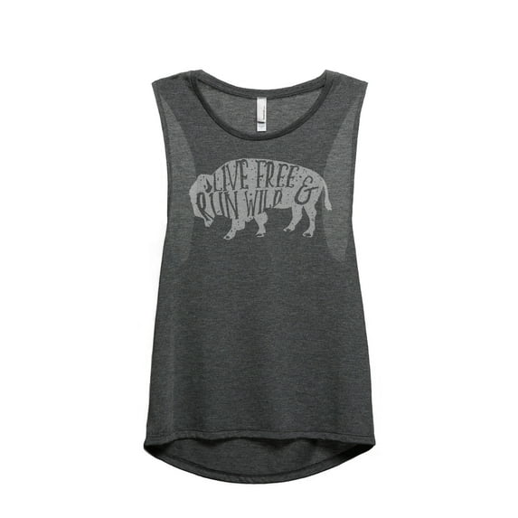 Thread Tank Live Free Run Wild Women's Sleeveless Muscle Tank Top Charcoal X-Large