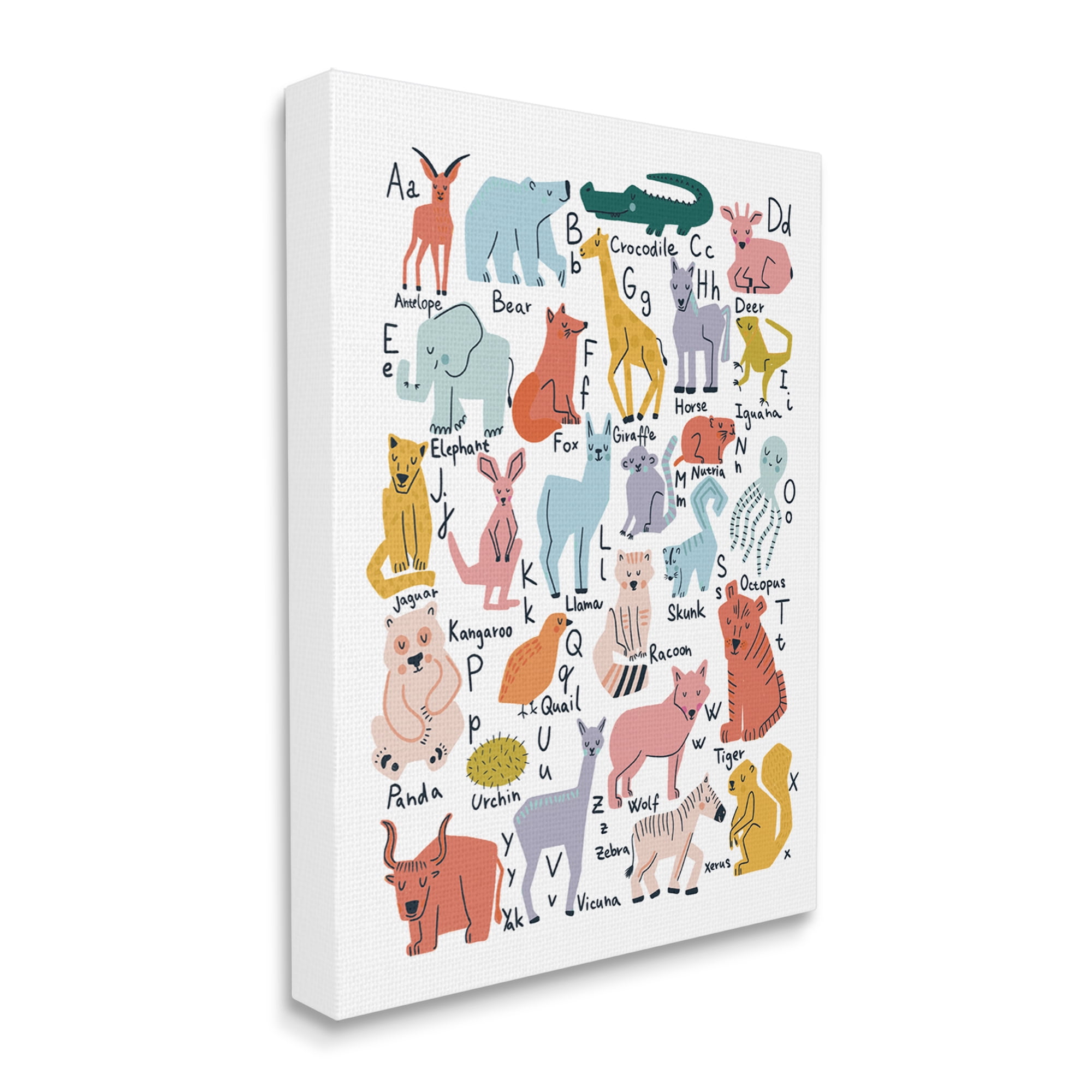 Stupell Industries Various Animal Alphabet Chart Educational Nature Wildlife Graphic Art Gallery Wrapped Canvas Print Wall Art, Design by Dominika Godette