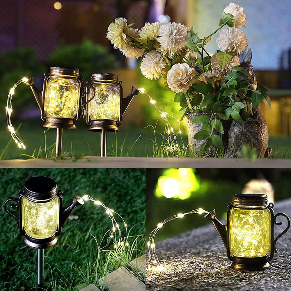 Outdoor Mason Jar Lights Hanging, 2-Pack LED Decorative Garden